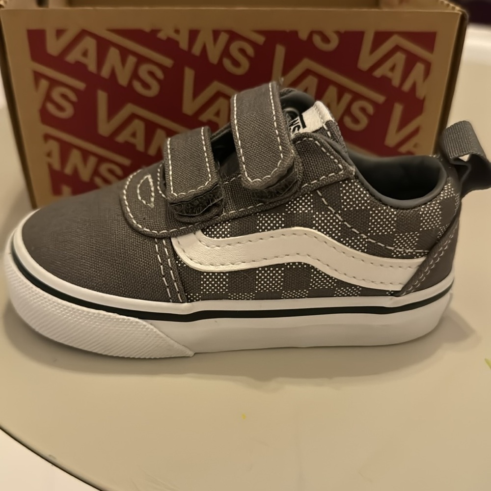 Grey-checker Vans with Velcro straps